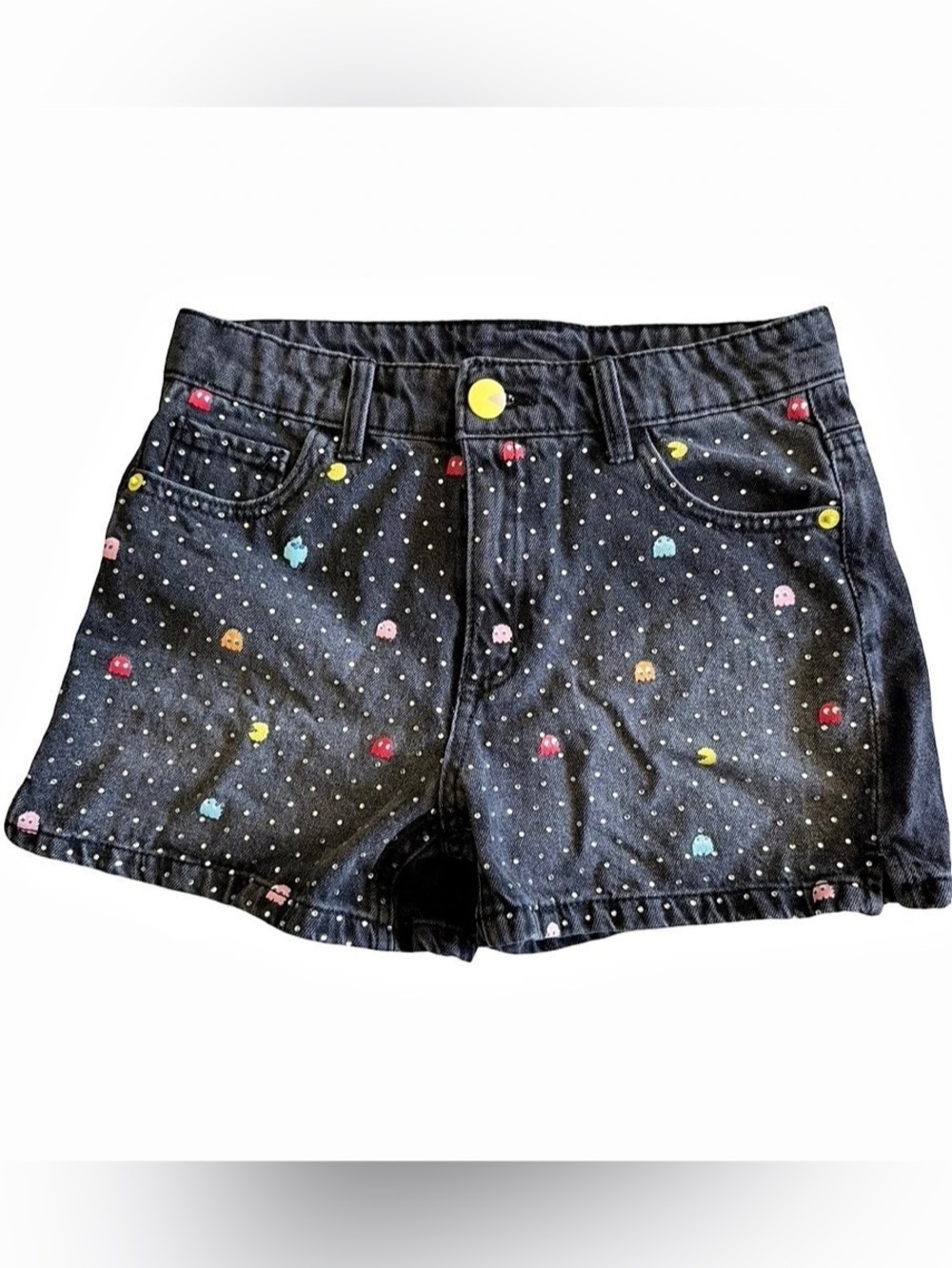 Justice Pac-Man Embellished Denim Shorts Girls Polka Dot Denim Shorts Size 12